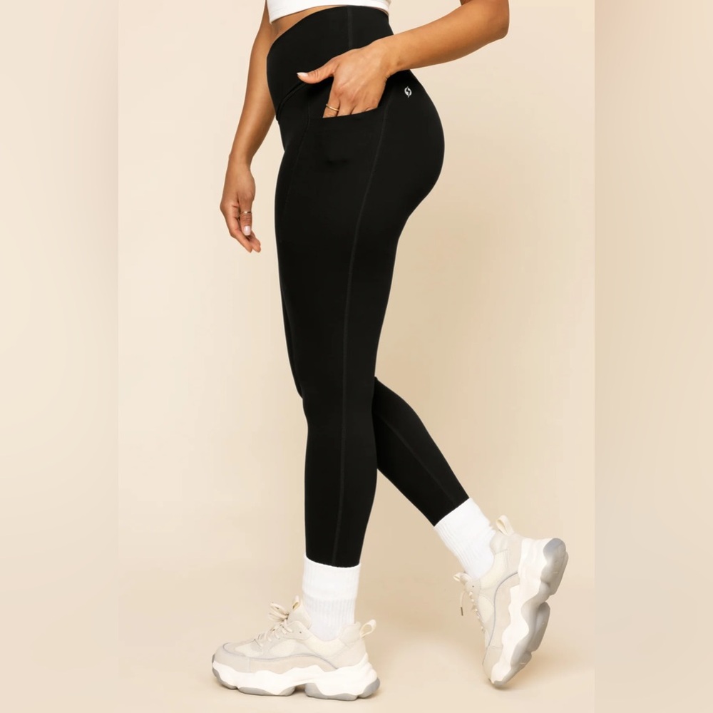 NEW Popflex CrissCross Hourglass Leggings with Pockets Black 25" Crop Small
